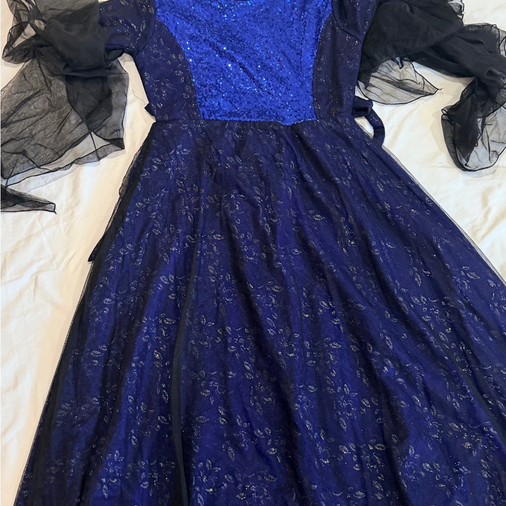 Elegant Blue and Black Lace Dress